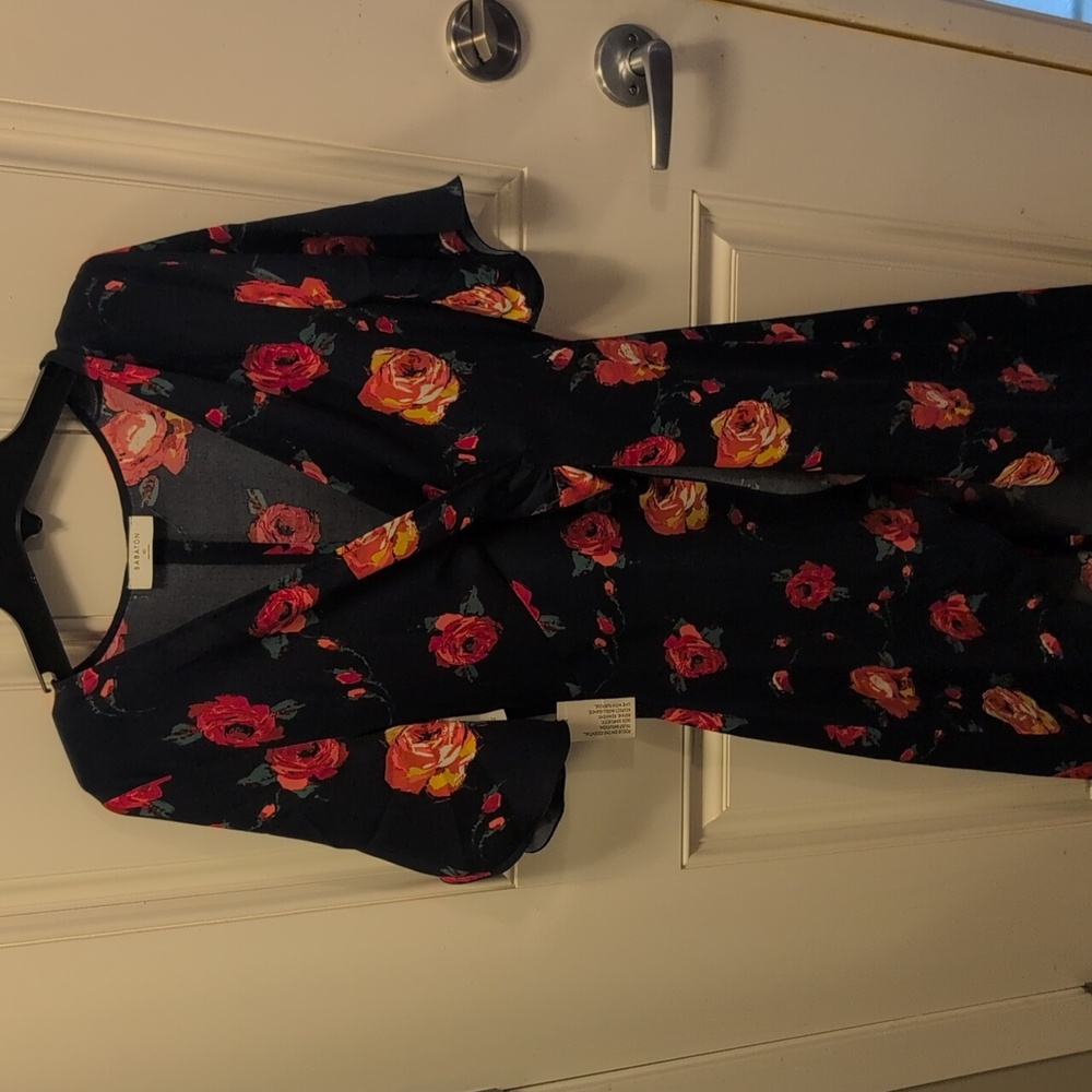 Aritzia Babaton Jedd Navy Floral Faux Wrap High Low Maxi Dress Size 10